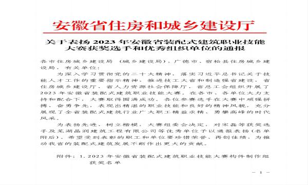 关于表扬2023年安徽省装配式建筑职业技能大赛获奖选手和优秀组织单位的通报_00(1).jpg